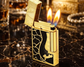 Double Flame S.T. Dupont Ligne 2 Fender Lacquered Gold Lighter