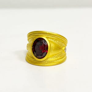 Gold Plated Byzantine Ring, 22K Gold-Plated Ring with Zirconia  gem stone