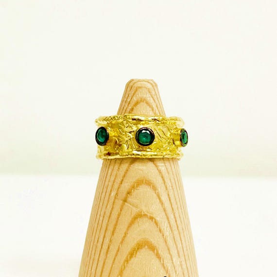 Gold Plated Byzantine Ring, 22K Gold-Plated Ring with  Zirconia gem stone