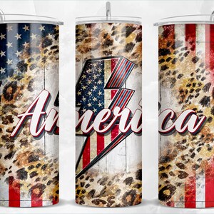 Western America with leopard and flag 20 oz skinny tumbler png sublimation design download,tumbler wrap png, 20 oz tumbler designs, download
