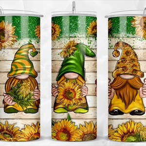 Gnomies with sunflower 20oz skinny tumbler png sublimation design download, gnomes png design,western tumbler png,sublimate designs download
