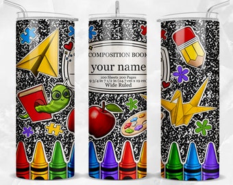 Personalized composition book 20oz skinny tumbler png,Teacher's Day png, custom name tumbler png, School tumbler png, sublimate download