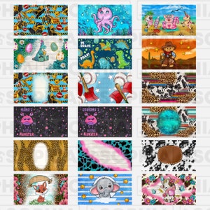 May include: A set of 12 digital sublimation designs featuring various themes, including construction vehicles, dinosaurs, baseball, cow print, and ocean life. The designs are perfect for creating personalized items like t-shirts, mugs, tote bags, and more.