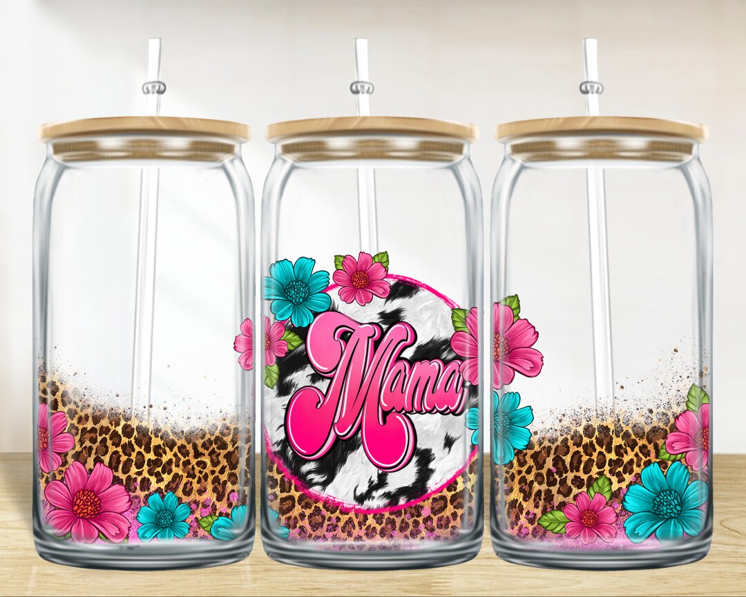 Mama With Leopard 16 Oz Libbey Glass Wrap Png, Libbey Wrap Png, Libbey ...