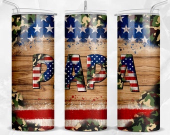 USA Papa und amerikanische Flagge 20 oz dünner Becher png Sublimationsdesign Download, USA Becher Wrap png, Papa 20 oz Becherdesigns, Download