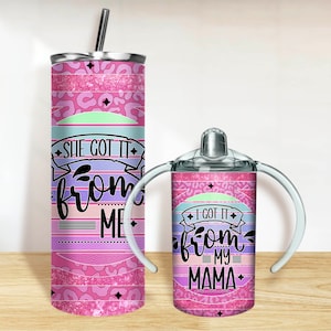 Mama and Mini Tumbler PNG, 20oz Skinny Tumbler and 12oz Sippy Cup Wrap Png, Mama Mini tumbler set png sublimation design download