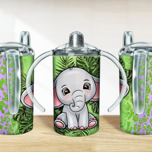 Elephant with green leopard 12 oz sippy cup png, sippy cup designs, sippy cup wrap png, animal sippy cup sublimation designs downloads