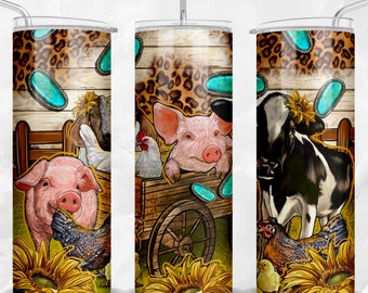 Farm animals 20 oz skinny tumbler png sublimation design download, Animals tumbler wrap png, Farm 20 oz tumbler designs,tumbler png download