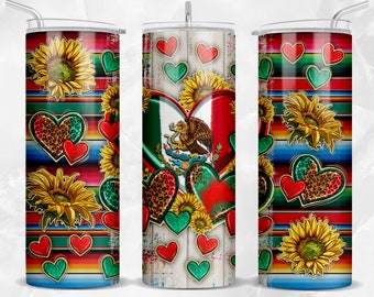 Mexico hearts 20 oz skinny tumbler png sublimation design download, Mexican tumbler wrap png, 20 oz tumbler designs, tumbler png download