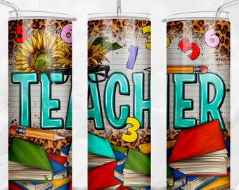 Teacher 20 oz skinny tumbler png sublimation design download, Teacher tumbler wrap png, School 20 oz tumbler designs, tumbler png download