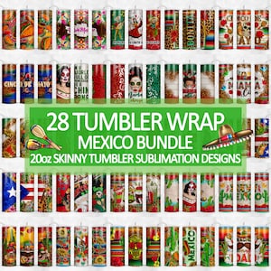 28 Mexico Tumbler Wrap Sublimation Designs, 20 oz Skinny Tumbler Bundle Wrap, Mexico Design Tumbler Png, Sublimate Download