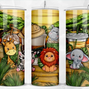 Cute baby safari animals coffee cups 20 oz skinny tumbler png, tumbler wrap png sublimation design download, 20 oz tumbler designs, download
