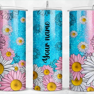 Personalized daisies 20oz skinny tumbler png sublimation design download, custom name daisies tumbler png, sublimate designs download
