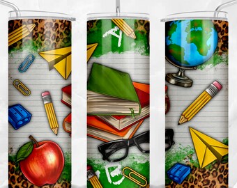 Teacher 20 oz skinny tumbler png sublimation design download, Teacher tumbler wrap png, School 20 oz tumbler designs, tumbler png download