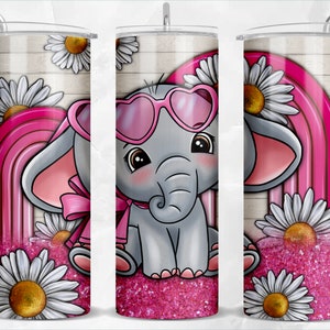Cute elephant with daisy 20 oz skinny tumbler png, tumbler wrap png sublimation design download, 20 oz tumbler designs, tumbler png download