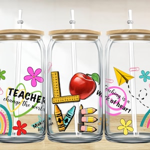 Love Teacher 16 oz libbey glass wrap png, libbey wrap png, Teacher libbey glass png, libbey cup sublimation png design downloads