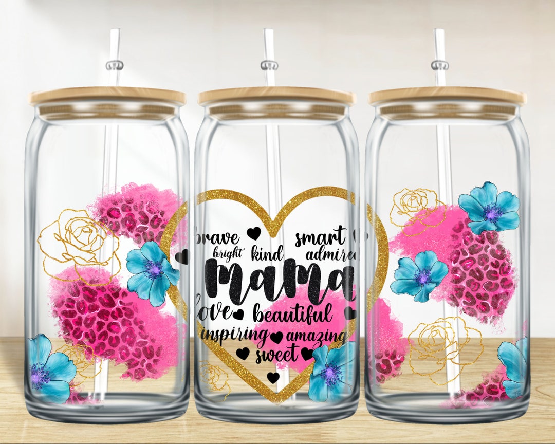 Mama With Leopard 16 Oz Libbey Glass Wrap Png, Libbey Wrap Png, Libbey ...