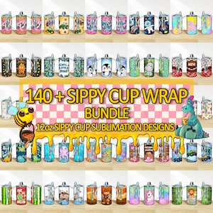140+ Sippy Cup Wrap Sublimation Designs, 12 oz Sippy Cup Bundle Wrap, Sippy Cup Design Png, Sublimate Designs Download