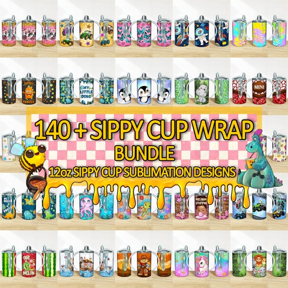 140+ Sippy Cup Wrap Sublimation Designs, 12 oz Sippy Cup Bundle Wrap, Sippy Cup Design Png, Sublimate Designs Download