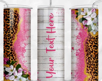 Patrón de leopardo y flor 20oz vaso flaco png descarga de diseño de sublimación, vaso occidental png, vaso de nombre personalizado png, descarga png