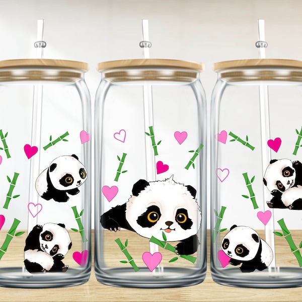 Cute panda 16 oz libbey glass wrap png, panda libbey wrap png, libbey glass png, panda png, libbey cup sublimation png design downloads