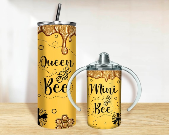Queen and mini bee Tumbler PNG, 20oz Skinny Tumbler and 12oz Sippy Cup Wrap Png, Queen and mini tumbler set png sublimation design download