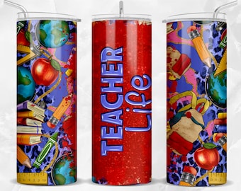 Teacher life 20 oz skinny tumbler png sublimation design download, tumbler wrap png, 20 oz tumbler designs, Teacher tumbler download