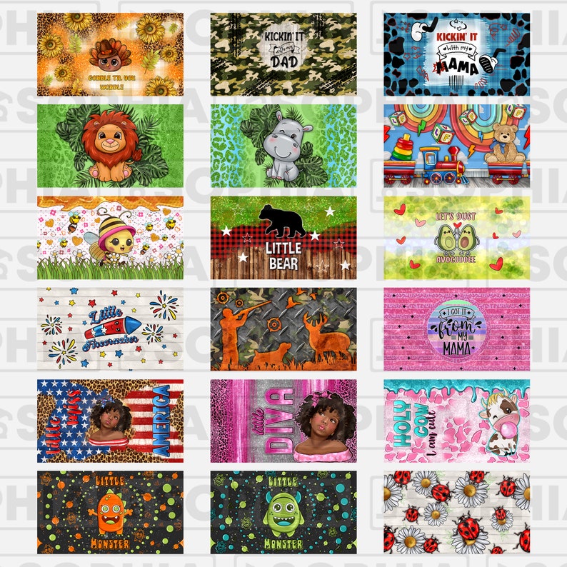 May include: A set of 16 colorful digital designs featuring various themes, including animals, nature, and holidays. The designs are perfect for creating custom apparel, home decor, and other crafts.