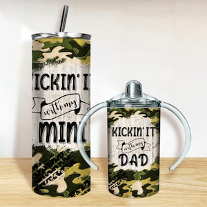 Kickin&#39; it Dad and Mini Tumbler PNG,20oz Skinny Tumbler and 12oz Sippy Cup Wrap Png,Dad and Mini tumbler set png sublimation design download