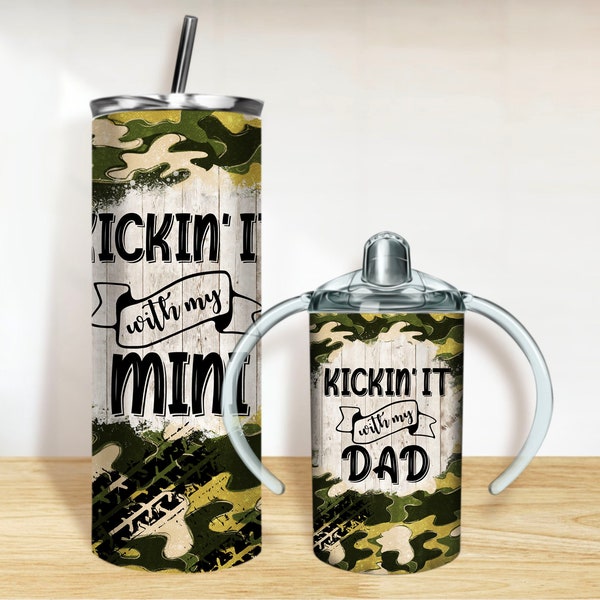 Kickin' it Dad and Mini Tumbler PNG,20oz Skinny Tumbler and 12oz Sippy Cup Wrap Png,Dad and Mini tumbler set png sublimation design download