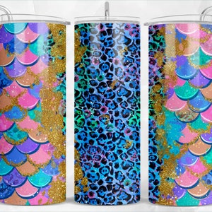 Mermaid scale with leopard 20oz skinny tumbler png sublimation design download, glitter tumbler png, Mermaid scale png, sublimate download