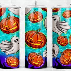Halloween pumpkins and ghosts 20oz skinny tumbler png sublimation design download, Happy Halloween png,spooky tumbler png,sublimate download