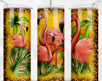 Flamingo with sunset 20 oz skinny tumbler png, Flamingo tumbler wrap png, sunset 20 oz tumbler designs, tumbler png download