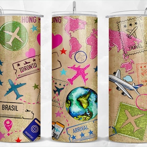 Travel glitter pattern 20 oz skinny tumbler png sublimation design download, tumbler wrap png, 20 oz tumbler designs, tumbler png download