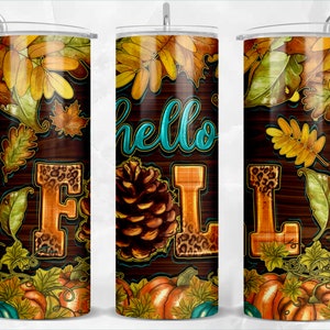 Hello Fall  20oz skinny tumbler png sublimation design download, western fall png, fall pumpkin png, Autumn png, sublimate download