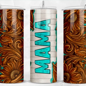 Tooled leather turquoise glitter with mama 20oz skinny tumbler png sublimation design download, mama tumbler png, designs sublimate download