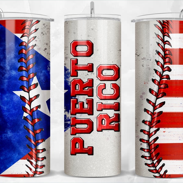 Baseball Puerto Rico 20oz skinny tumbler png sublimation design download, Baseball tumbler png, Puerto Rico flag png, sublimate download