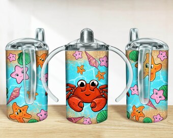 Lindo cangrejo y estrella de mar 12 oz taza con boquilla png, diseños de taza con boquilla, envoltura de taza con boquilla png, descargas de diseños de sublimación de taza con boquilla de cangrejo