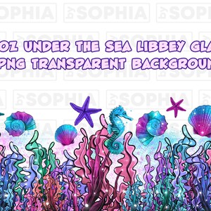 Op de afbeelding: Zee-thema digitale clipart met een zeepaardje, een ster, schelpen en zeewier in tinten roze, blauw en groen. De afbeelding heeft een transparante achtergrond.