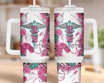 RN 40 oz Quencher-tumbler png sublimeringsdesign för nedladdning, sjukskötersketumbleromslag png, Registrerad sjuksköterska 40 oz tumblerdesigner, png nedladdning