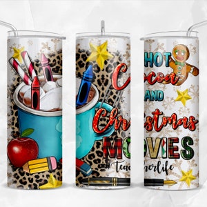 Hot cocoa and Christmas movies 20 oz skinny tumbler png, Christmas tumbler wrap png, 20 oz tumbler designs, tumbler png download