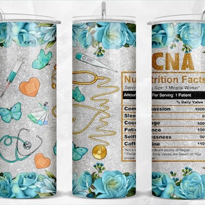 CNA nutrition facts with flowers 20oz skinny tumbler png sublimation design download, Nurse tumbler png, CNA tumbler png, sublimate download