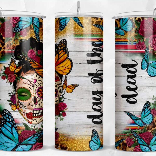 Day of the dead with skull 20oz skinny tumbler png sublimation design download, Mexican tumbler png, Mexican skull png, sublimate download