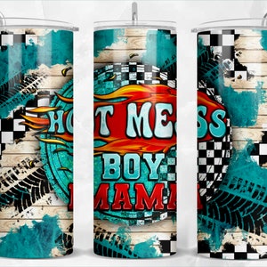 Hot mess boy mama with fire bicchiere magro da 20 once png, festa della mamma png, bicchiere a scacchi png, mama tumbler png, download di disegni sublimati