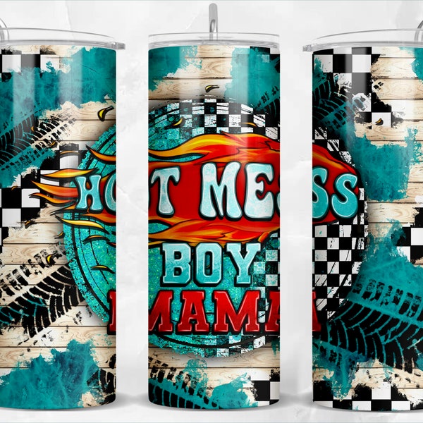 Hot mess boy mama with fire 20oz skinny tumbler png, Mother's Day png, checkered tumbler png, mama tumbler png, sublimate designs download