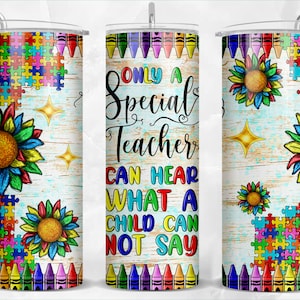 Spezieller Autismus Lehrer 20 oz dünner Becher png Sublimation Design Download, Becherverpackung png, 20 oz Becherdesigns, Becher Download