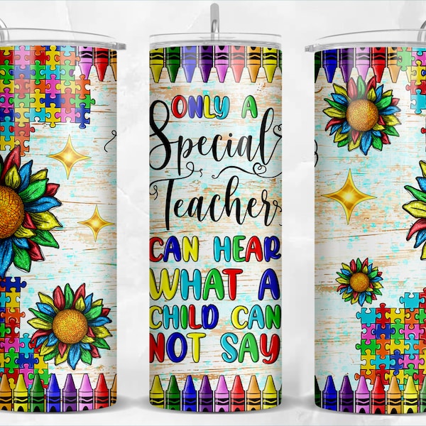 Special Autism Teacher 20 oz skinny tumbler png sublimation design download, tumbler wrap png, 20 oz tumbler designs, tumbler download