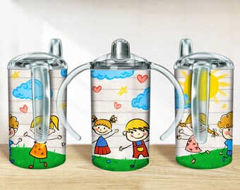Stick kids 12 oz sippy cup png descarga de diseño de sublimación, diseños de tazas para sorber, envoltura de taza para sorber png, descargas de sublimación de tazas para sorber