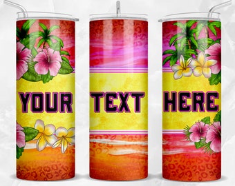 Personalized tropical summer flowers 20oz skinny tumbler png, tumbler png, custom name tumbler png, summer tumbler png download