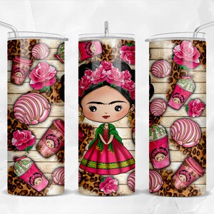Mexican girl with coffee and concha pan 20oz skinny tumbler png, Mexican tumbler png, coffee tumbler png, sublimate designs download